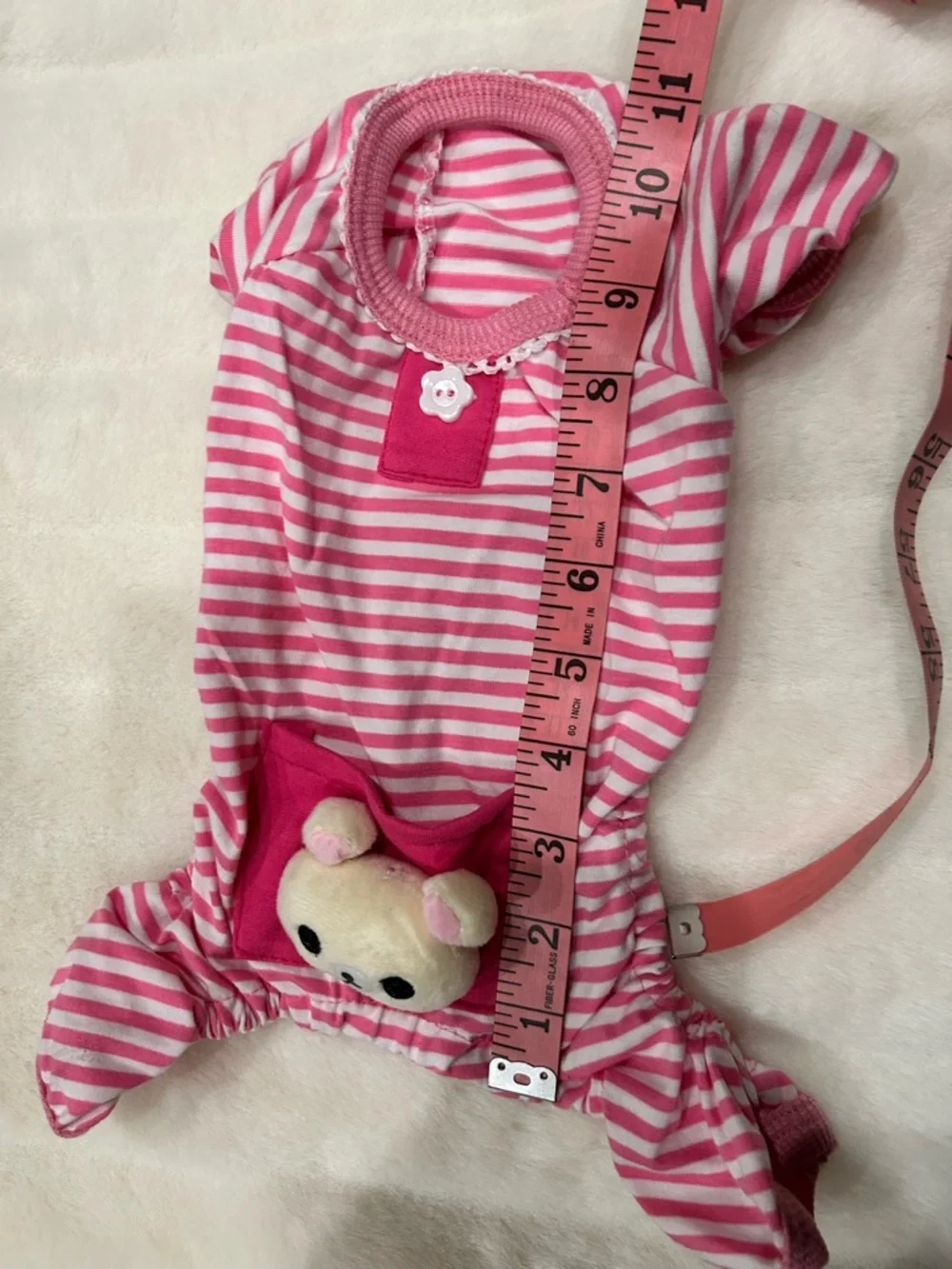 Cute Pink Striped Dogs Pajamas with Bear Pocket - Picture 4 of 4